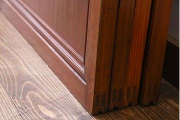 和製アンティーク　裏ガラス入り　艶やかな質感が魅力的なガラス格子戸(引き戸、建具)4枚セット