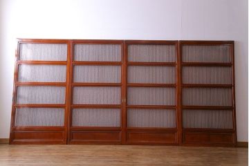 和製アンティーク　裏ガラス入り　艶やかな質感が魅力的なガラス格子戸(引き戸、建具)4枚セット