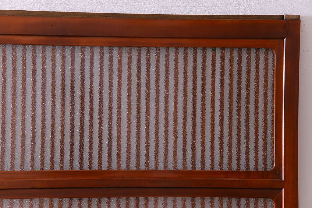 和製アンティーク　裏ガラス入り　艶やかな質感が魅力的なガラス格子戸(引き戸、建具)4枚セット