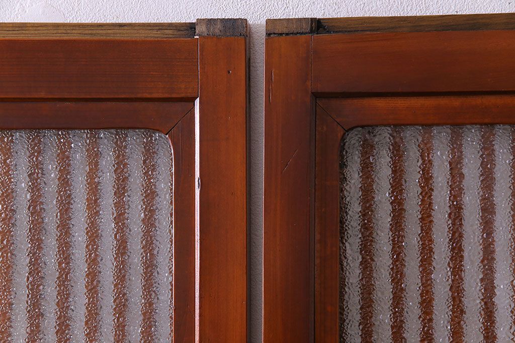 和製アンティーク　裏ガラス入り　艶やかな質感が魅力的なガラス格子戸(引き戸、建具)4枚セット