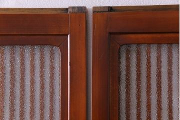 和製アンティーク　裏ガラス入り　艶やかな質感が魅力的なガラス格子戸(引き戸、建具)4枚セット