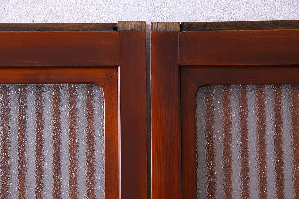 和製アンティーク　裏ガラス入り　艶やかな質感が魅力的なガラス格子戸(引き戸、建具)4枚セット