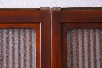 和製アンティーク　裏ガラス入り　艶やかな質感が魅力的なガラス格子戸(引き戸、建具)4枚セット