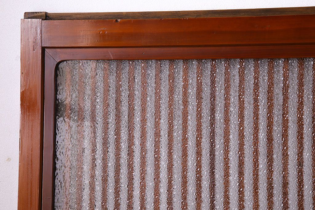 和製アンティーク　裏ガラス入り　艶やかな質感が魅力的なガラス格子戸(引き戸、建具)4枚セット