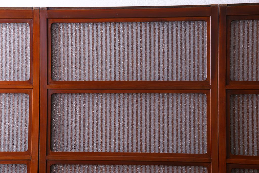 和製アンティーク　裏ガラス入り　艶やかな質感が魅力的なガラス格子戸(引き戸、建具)4枚セット