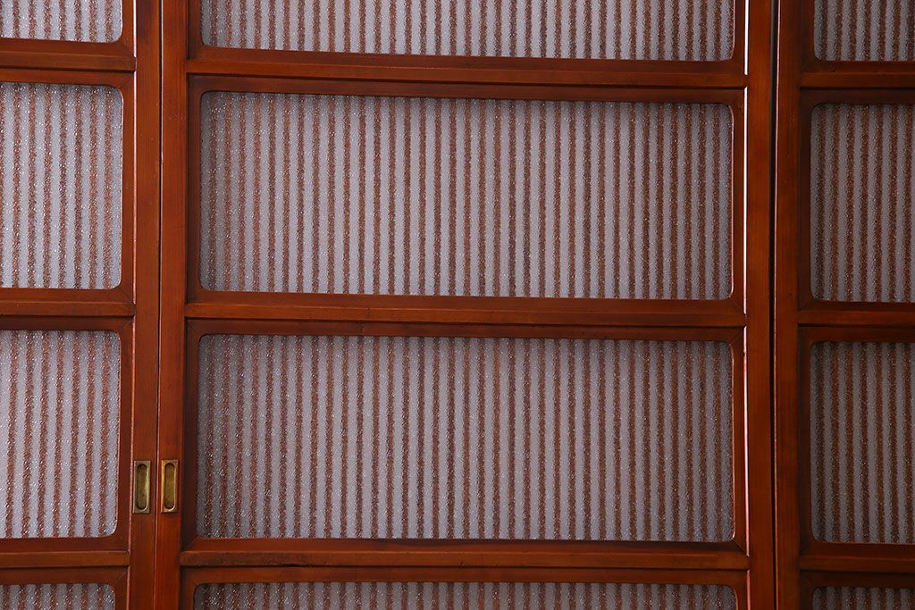 和製アンティーク　裏ガラス入り　艶やかな質感が魅力的なガラス格子戸(引き戸、建具)4枚セット