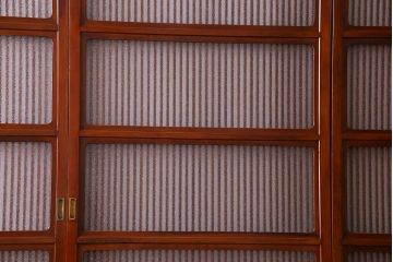 和製アンティーク　裏ガラス入り　艶やかな質感が魅力的なガラス格子戸(引き戸、建具)4枚セット