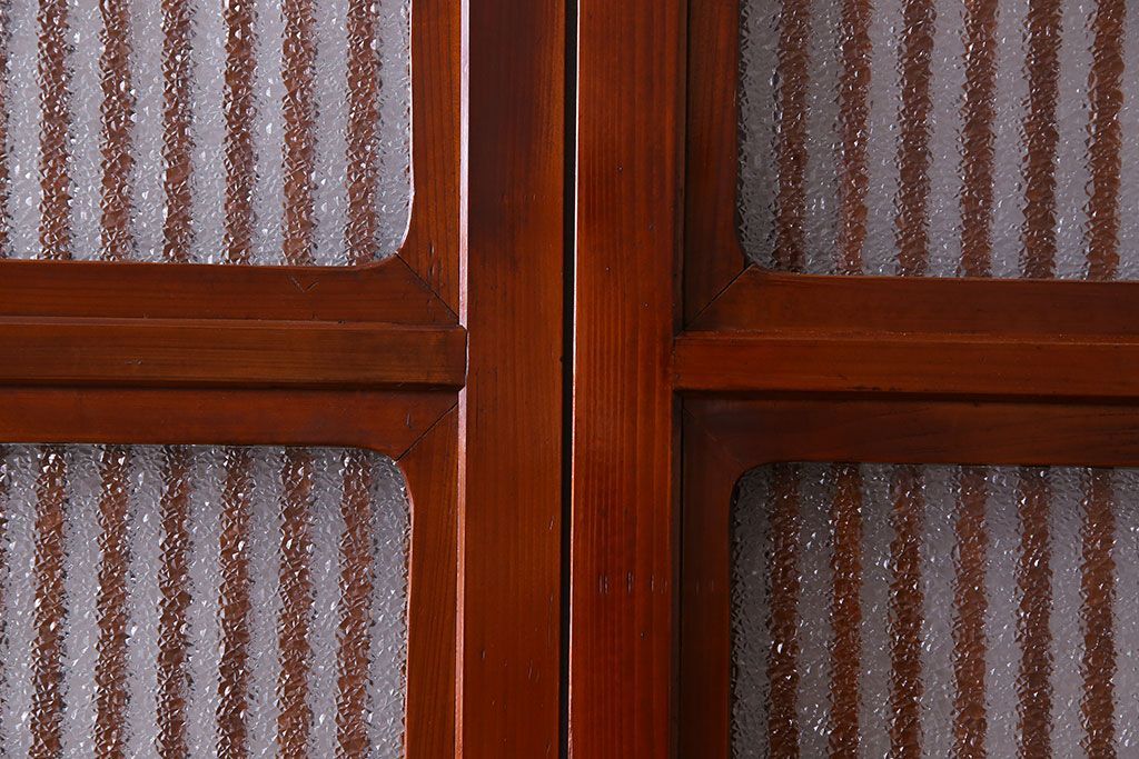 和製アンティーク　裏ガラス入り　艶やかな質感が魅力的なガラス格子戸(引き戸、建具)4枚セット