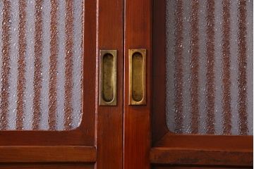 和製アンティーク　裏ガラス入り　艶やかな質感が魅力的なガラス格子戸(引き戸、建具)4枚セット