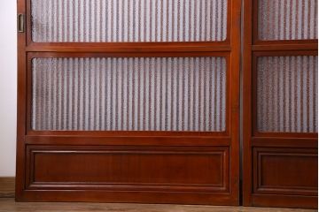 和製アンティーク　裏ガラス入り　艶やかな質感が魅力的なガラス格子戸(引き戸、建具)4枚セット