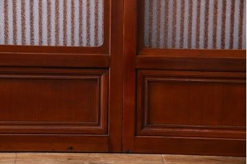 和製アンティーク　裏ガラス入り　艶やかな質感が魅力的なガラス格子戸(引き戸、建具)4枚セット