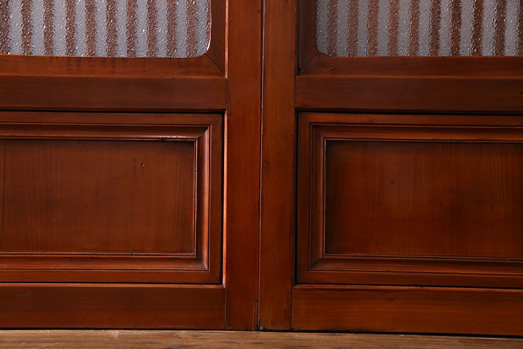 和製アンティーク　裏ガラス入り　艶やかな質感が魅力的なガラス格子戸(引き戸、建具)4枚セット