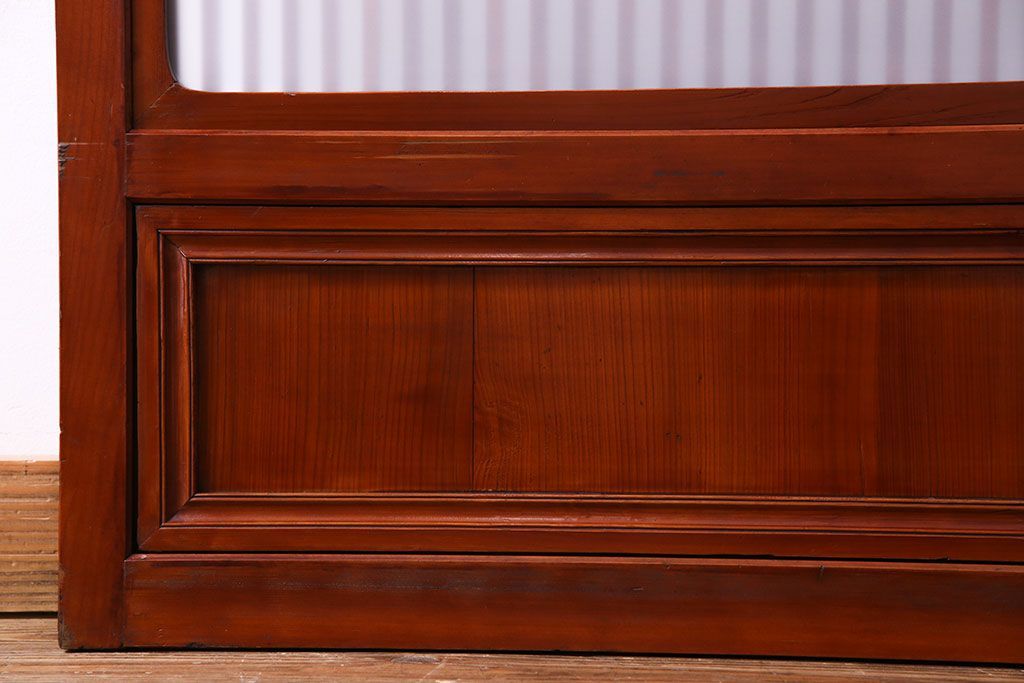 和製アンティーク　裏ガラス入り　艶やかな質感が魅力的なガラス格子戸(引き戸、建具)