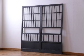 ペイント家具　ダイヤガラスがおしゃれなガラス格子戸(引き戸、建具)2枚セット