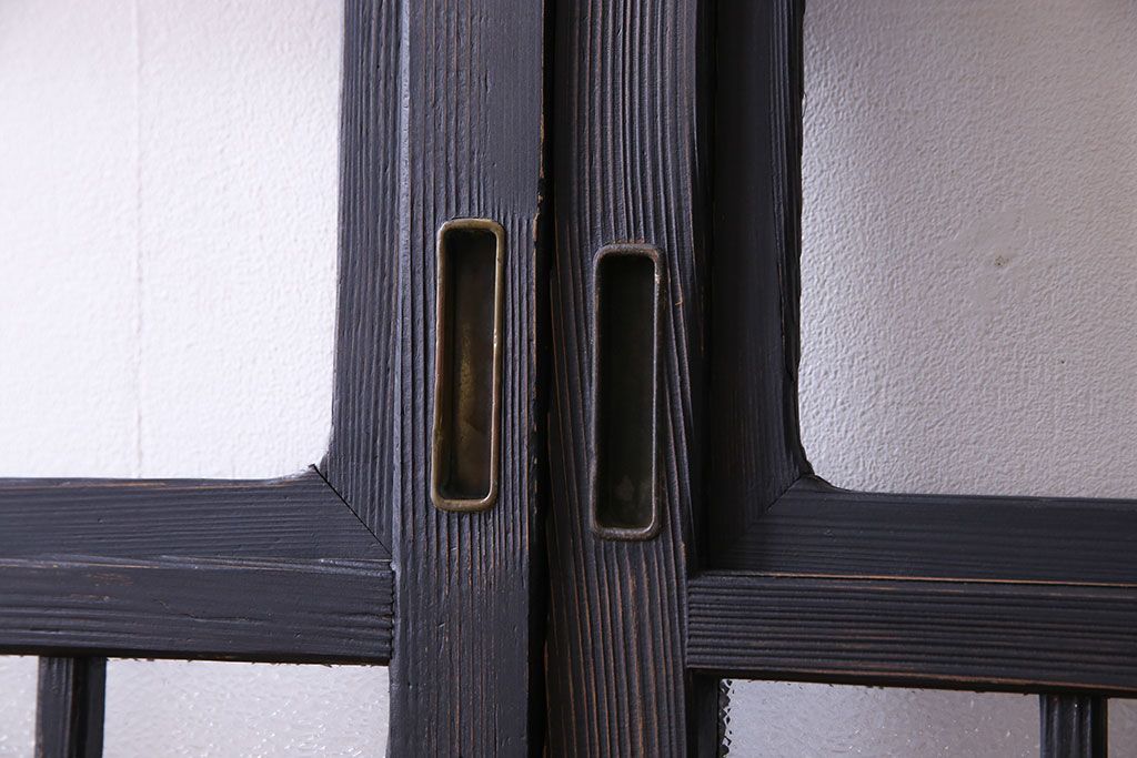 ペイント家具　ダイヤガラスがおしゃれなガラス格子戸(引き戸、建具)2枚セット