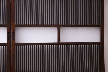 和製アンティーク　腰板欅材　ガラス入り格子戸(引き戸、建具)2枚セット
