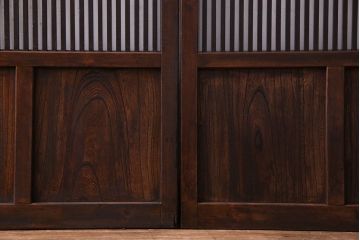 和製アンティーク　腰板欅材　ガラス入り格子戸(引き戸、建具)2枚セット
