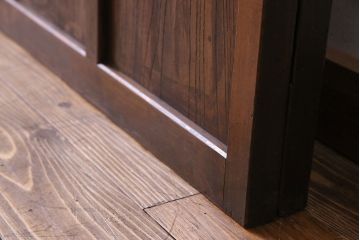 和製アンティーク　腰板欅材　ガラス入り格子戸(引き戸、建具)2枚セット