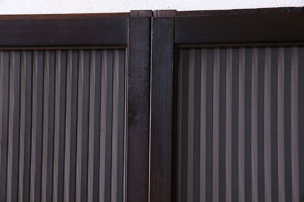和製アンティーク　腰板欅材　ガラス入り格子戸(引き戸、建具)2枚セット