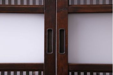 和製アンティーク　腰板欅材　ガラス入り格子戸(引き戸、建具)2枚セット