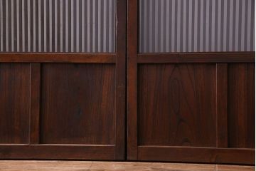 和製アンティーク　腰板欅材　ガラス入り格子戸(引き戸、建具)2枚セット