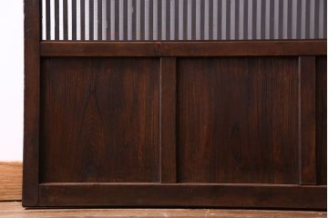 和製アンティーク　腰板欅材　ガラス入り格子戸(引き戸、建具)2枚セット