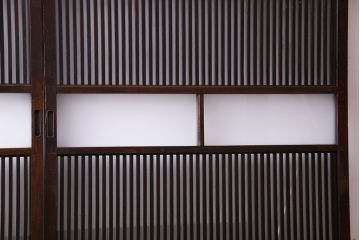 和製アンティーク　ガラス入り格子戸(引き戸、建具)2枚セット