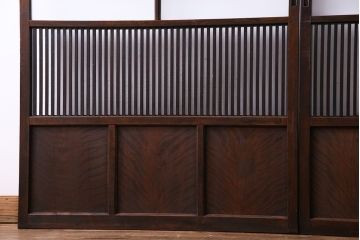 和製アンティーク　ガラス入り格子戸(引き戸、建具)2枚セット