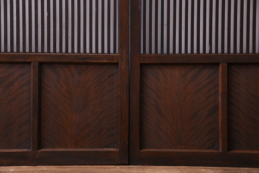 和製アンティーク　ガラス入り格子戸(引き戸、建具)2枚セット