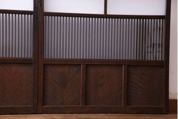 和製アンティーク　ガラス入り格子戸(引き戸、建具)2枚セット