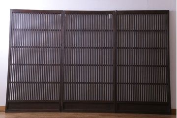 大正昭和期　裏ガラス入りのアンティーク格子戸(引き戸、建具)3枚セット