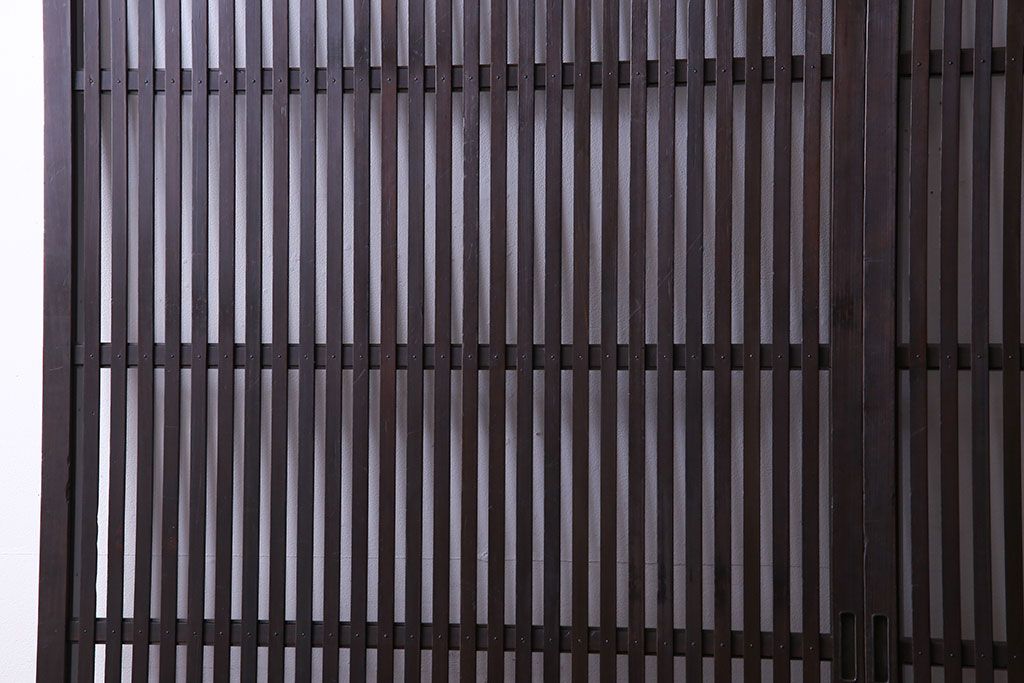 大正昭和期　裏ガラス入りのアンティーク格子戸(引き戸、建具)3枚セット