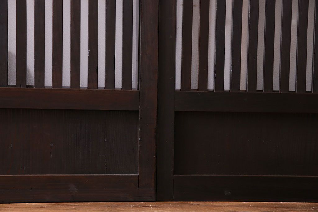 大正昭和期　裏ガラス入りのアンティーク格子戸(引き戸、建具)3枚セット