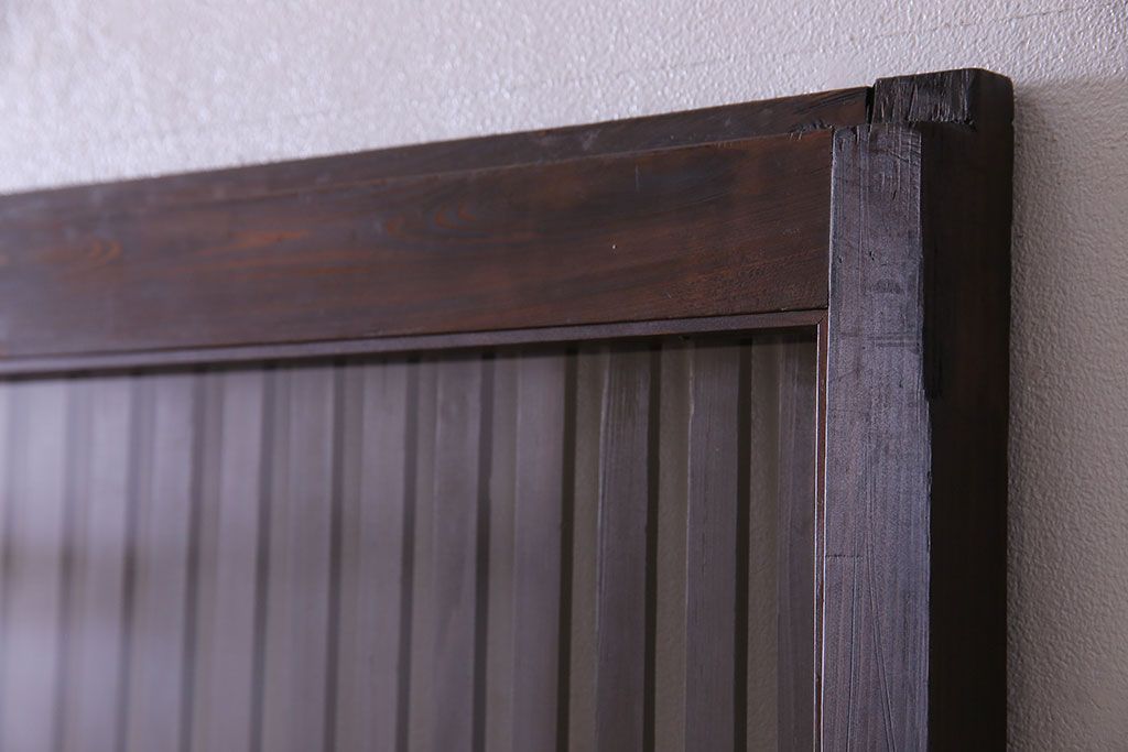 大正昭和期　裏ガラス入りのアンティーク格子戸(引き戸、建具)3枚セット