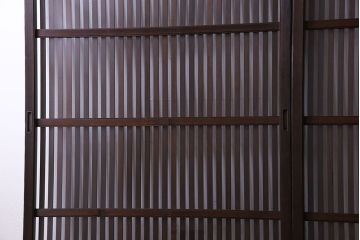 大正昭和期　裏ガラス入りのアンティーク格子戸(引き戸、建具)3枚セット