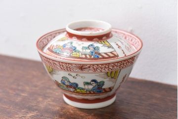アンティーク雑貨　幕末〜明治期!　余白を美しく魅せる赤絵染付蓋茶碗