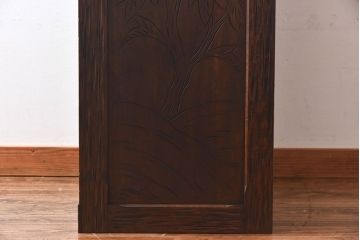 中古　伝統工芸　軽井沢彫り　牡丹の図柄が上品な縦型チェスト(和タンス、引き出し)