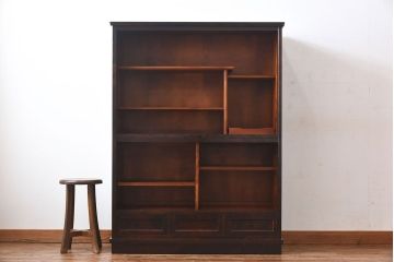 中古　北海道民芸家具　滑らかな質感が美しい和モダンな茶棚(収納棚、戸棚)
