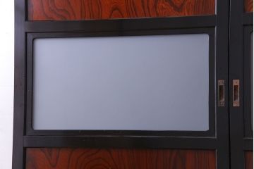 昭和期　ケヤキ材の杢目が存在感を放つガラス帯戸(引き戸、建具)2枚セット