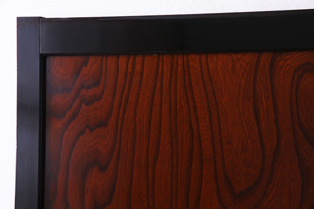 昭和期　ケヤキ材の杢目が存在感を放つガラス帯戸(引き戸、建具)2枚セット