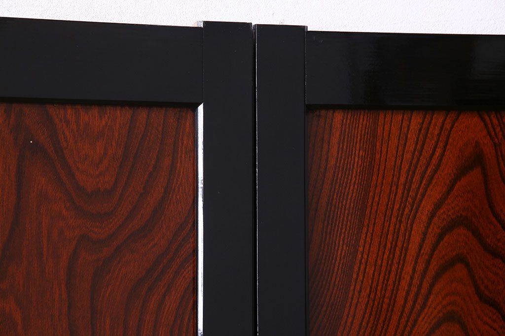 昭和期　ケヤキ材の杢目が存在感を放つガラス帯戸(引き戸、建具)2枚セット