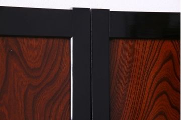 昭和期　ケヤキ材の杢目が存在感を放つガラス帯戸(引き戸、建具)2枚セット