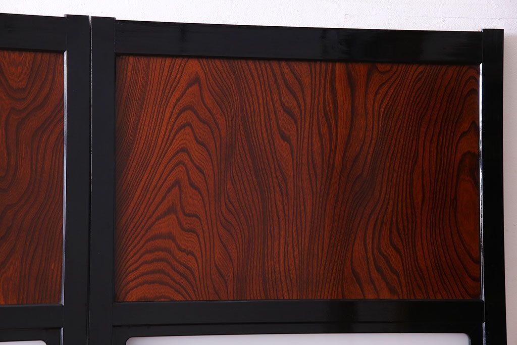 昭和期　ケヤキ材の杢目が存在感を放つガラス帯戸(引き戸、建具)2枚セット