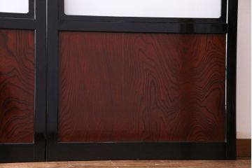 昭和期　ケヤキ材の杢目が存在感を放つガラス帯戸(引き戸、建具)2枚セット