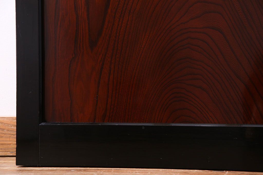 昭和期　ケヤキ材の杢目が存在感を放つガラス帯戸(引き戸、建具)2枚セット