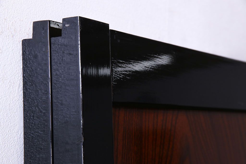 昭和期　ケヤキ材の杢目が存在感を放つガラス帯戸(引き戸、建具)2枚セット