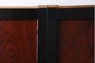 昭和期　ケヤキ材の杢目が存在感を放つガラス帯戸(引き戸、建具)2枚セット