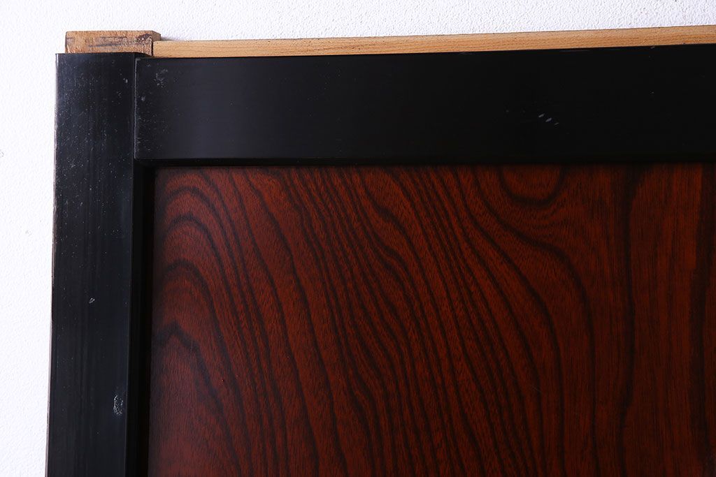 昭和期　ケヤキ材の杢目が存在感を放つガラス帯戸(引き戸、建具)2枚セット