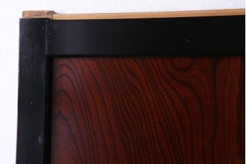 昭和期　ケヤキ材の杢目が存在感を放つガラス帯戸(引き戸、建具)2枚セット