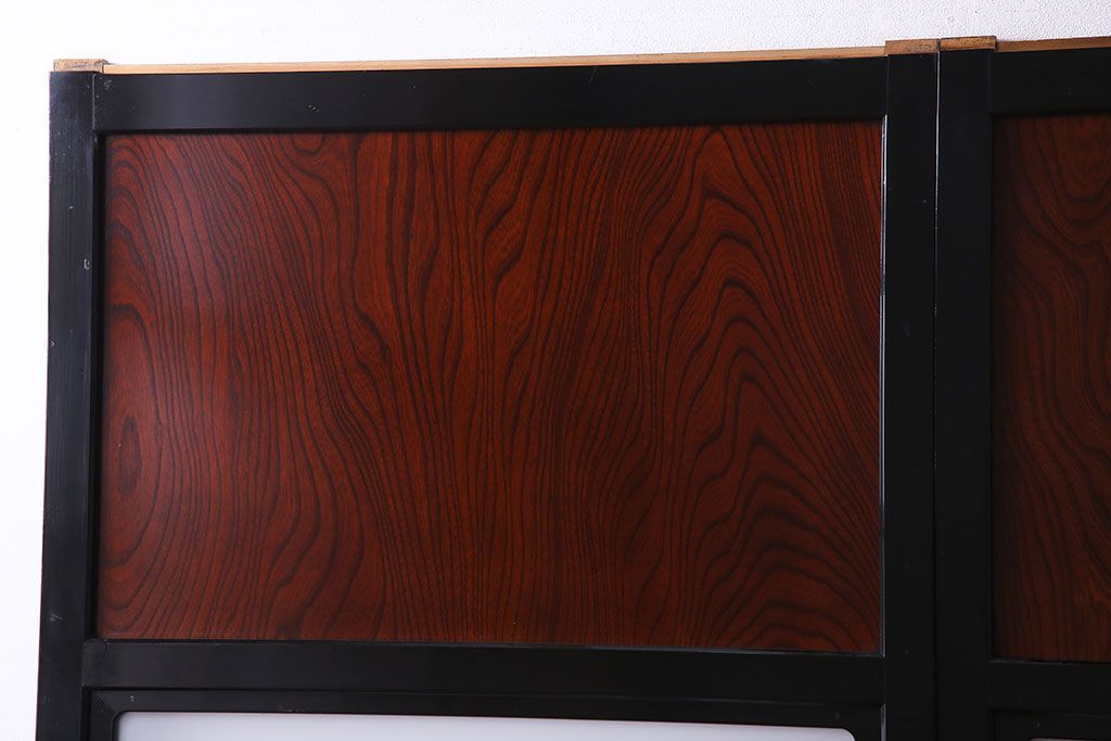 昭和期　ケヤキ材の杢目が存在感を放つガラス帯戸(引き戸、建具)2枚セット